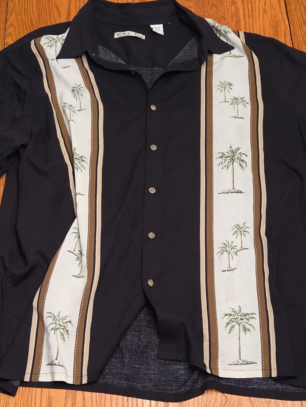 Batek Bay Black Palm-Print Button Front Shirt